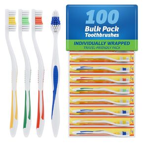 FactorDuty 100 Pack Toothbrush Standard Classic Medium Soft Toothbrush Bulk Individually Wrapped