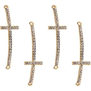 PH PandaHall 12pcs Cross Connector Golden Metal Rhinestone Charms Curved Sideways Connector Bar Link for Easter Eid Mubarak Ramadan Decoration Necklace Earring Bracelet Jewelry Making