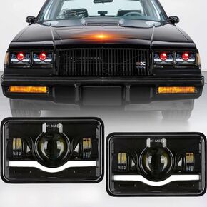 مصابيح أمامية LED 4 × 6 مع استبدال مستطيل للعين الشريرة الحمراء H4651 H4656 H4642 H4652 مصباح أمامي متوافق مع شاحنات Peterbilt Kenworth Oldsmobile Cutlass - قطعتان