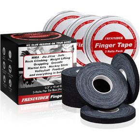 Finger Tape - Strong Athletic Tape | 0.3" x 45 Feet (9 Pack) Tin Set | No Sticky Residue | for Rock Climbing, BJJ Jiu Jitsu, Grappling, Judo, MMA, Rock Climbing and Martial Arts (Black)