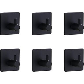 Heavy Duty Adhesive Hooks, 6 Pcs Wall Adhesive Hooks, Stainless Steel Hooks for Home, Bathroom, Kitchen, Office, Living Room (Black)