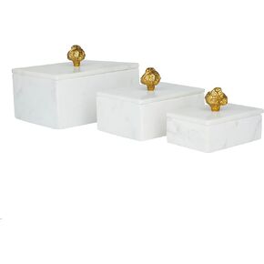Deco 79 Marble Decorative Box Decorative Keepsake Boxes with Gold Finial, Set of 3 Storage Boxes 9", 7", 6"W, Black