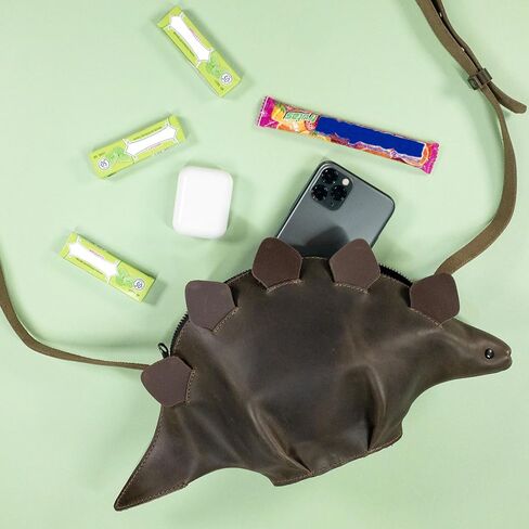 Dinosaur-Shaped (Stegosaurus) Shoulder Bag, Handbag, Crossbody Bag, Messenger Bag with Adjustable Strap, Full Grain Leather, Handmade, Dark Jade in Saudi Arabia