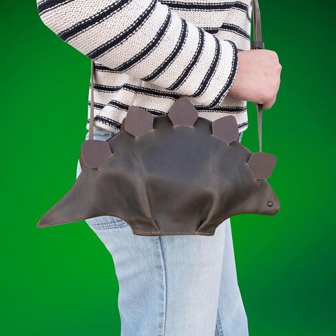 Dinosaur-Shaped (Stegosaurus) Shoulder Bag, Handbag, Crossbody Bag, Messenger Bag with Adjustable Strap, Full Grain Leather, Handmade, Dark Jade in Saudi Arabia