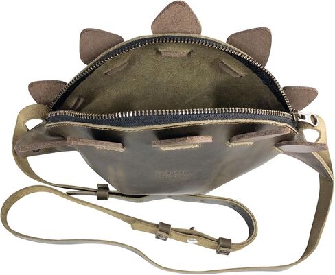 Dinosaur-Shaped (Stegosaurus) Shoulder Bag, Handbag, Crossbody Bag, Messenger Bag with Adjustable Strap, Full Grain Leather, Handmade, Dark Jade in Saudi Arabia
