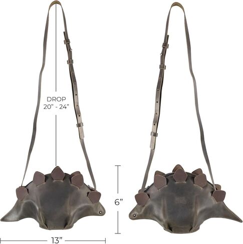 Dinosaur-Shaped (Stegosaurus) Shoulder Bag, Handbag, Crossbody Bag, Messenger Bag with Adjustable Strap, Full Grain Leather, Handmade, Dark Jade in Saudi Arabia