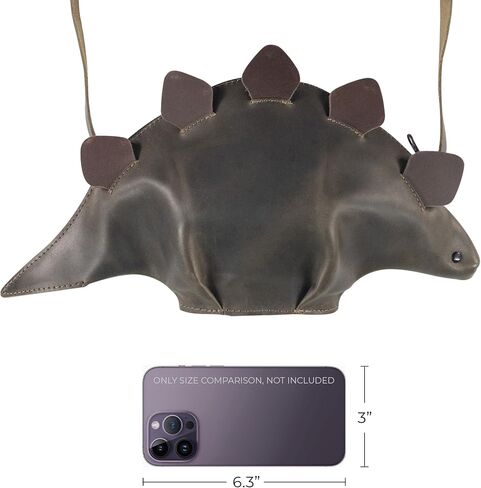 Dinosaur-Shaped (Stegosaurus) Shoulder Bag, Handbag, Crossbody Bag, Messenger Bag with Adjustable Strap, Full Grain Leather, Handmade, Dark Jade in Saudi Arabia