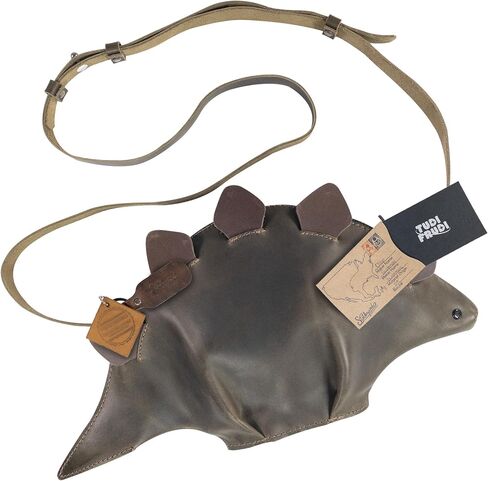 Dinosaur-Shaped (Stegosaurus) Shoulder Bag, Handbag, Crossbody Bag, Messenger Bag with Adjustable Strap, Full Grain Leather, Handmade, Dark Jade in Saudi Arabia