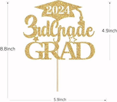 غلاف كعكة التخرج من الدرجة الثالثة باللون الذهبي اللامع، ديكور التخرج الثالث، 2024 ديكورات الصف الثالث، ديكورات حفلات التخرج الابتدائية in Kuwait