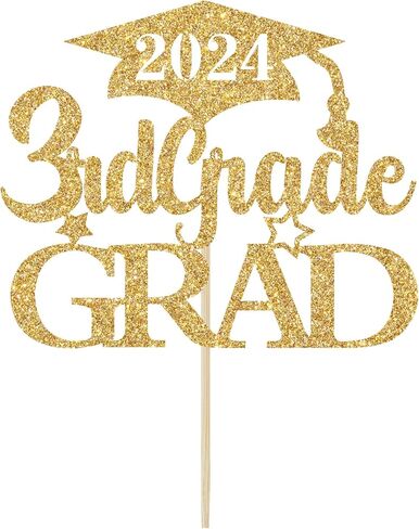 غلاف كعكة التخرج من الدرجة الثالثة باللون الذهبي اللامع، ديكور التخرج الثالث، 2024 ديكورات الصف الثالث، ديكورات حفلات التخرج الابتدائية in Kuwait