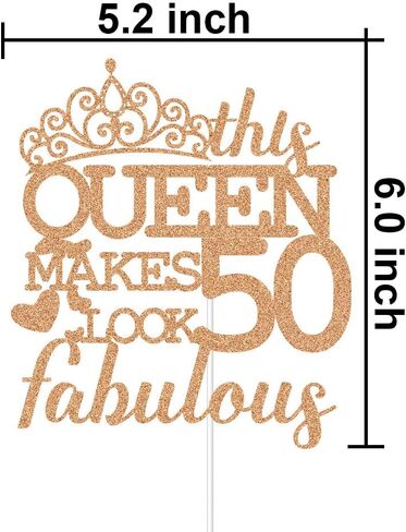 هذه الملكة تصنع 50 مظهرًا رائعًا للكيك، زينة كعكة عيد ميلاد سعيد 50، للسيدات بعمر 50 عامًا لوازم حفلات أعياد الميلاد ديكورات بريق ذهبي وردي in Kuwait