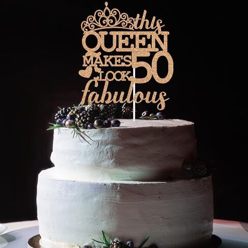 هذه الملكة تصنع 50 مظهرًا رائعًا للكيك، زينة كعكة عيد ميلاد سعيد 50، للسيدات بعمر 50 عامًا لوازم حفلات أعياد الميلاد ديكورات بريق ذهبي وردي in Kuwait