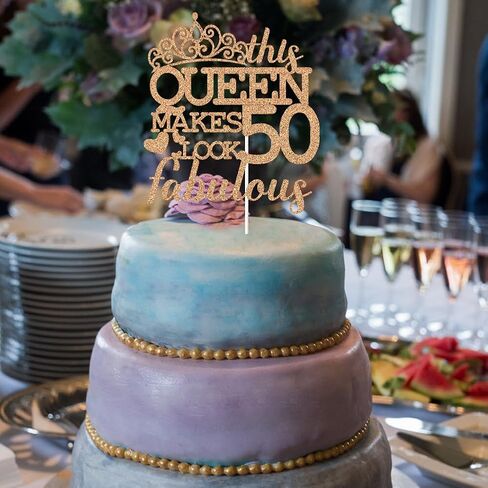 هذه الملكة تصنع 50 مظهرًا رائعًا للكيك، زينة كعكة عيد ميلاد سعيد 50، للسيدات بعمر 50 عامًا لوازم حفلات أعياد الميلاد ديكورات بريق ذهبي وردي in Kuwait