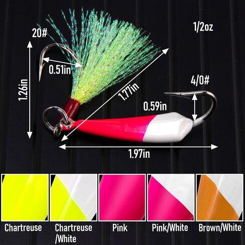 Dr.Fish 5 Pack Pompano Jigs with Teaser Hooks, Surf Fishing Jigs Saltwater Jig Heads Banana Jig Stand Up Jig High Carbon Steel O'Shaughnessy Hooks Beach Casting Halibut Striper Redfish in Saudi Arabia