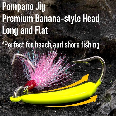 Dr.Fish 5 Pack Pompano Jigs with Teaser Hooks, Surf Fishing Jigs Saltwater Jig Heads Banana Jig Stand Up Jig High Carbon Steel O'Shaughnessy Hooks Beach Casting Halibut Striper Redfish in Saudi Arabia