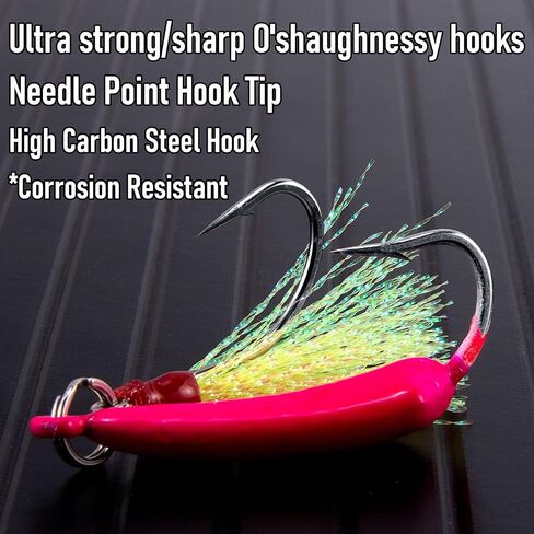 Dr.Fish 5 Pack Pompano Jigs with Teaser Hooks, Surf Fishing Jigs Saltwater Jig Heads Banana Jig Stand Up Jig High Carbon Steel O'Shaughnessy Hooks Beach Casting Halibut Striper Redfish in Saudi Arabia