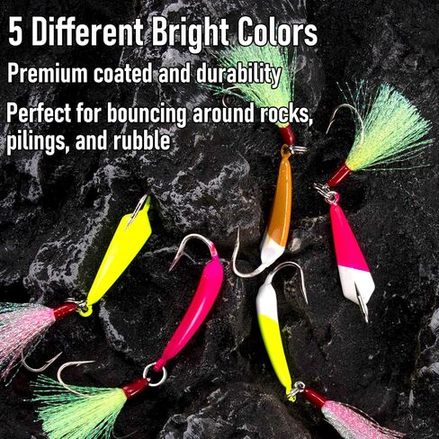 Dr.Fish 5 Pack Pompano Jigs with Teaser Hooks, Surf Fishing Jigs Saltwater Jig Heads Banana Jig Stand Up Jig High Carbon Steel O'Shaughnessy Hooks Beach Casting Halibut Striper Redfish in Saudi Arabia