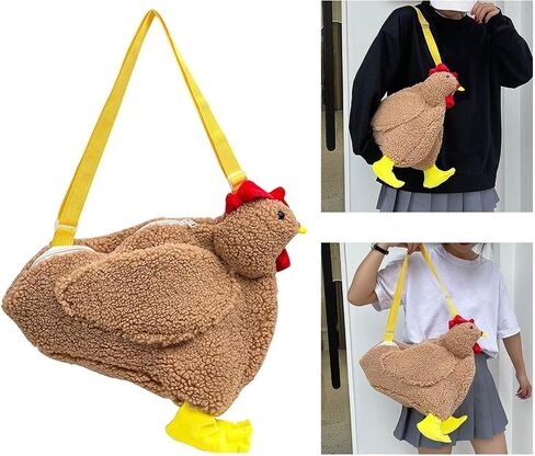 Chicken Purse Cute Chicken Bag Fluffy Hen Shoulder Plush Handbag Crossbody Purse,Funny Animal Cartoon Crossbody Bag in Saudi Arabia
