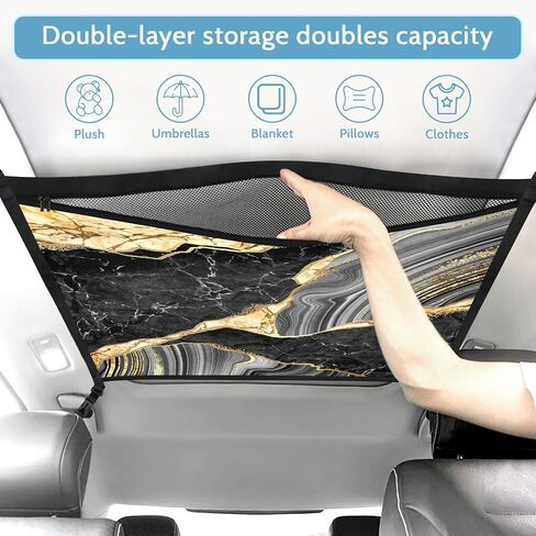 American Flag Printed Pattern Car Ceiling Cargo Net Pocket 31.5"X23.6" Adjustable Double-Layer Mesh Car Roof Organizer Ceiling Storage Net Car Camping Cargo Net for Car,SUV,Van in Saudi Arabia