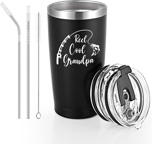 Gingprous Fishing Gifts for Grandpa, Reel Cool Grandpa Tumbler for Grandpa Grandfather Grandpa to Be from Grandchildren on Father's Day Christmas, 20 Oz Insulated Stainless Steel Travel Tumbler, Black in Saudi Arabia