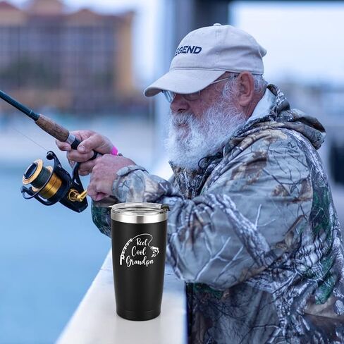 Gingprous Fishing Gifts for Grandpa, Reel Cool Grandpa Tumbler for Grandpa Grandfather Grandpa to Be from Grandchildren on Father's Day Christmas, 20 Oz Insulated Stainless Steel Travel Tumbler, Black in Saudi Arabia