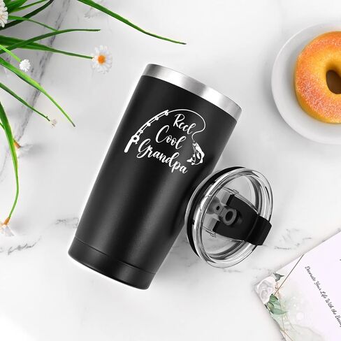Gingprous Fishing Gifts for Grandpa, Reel Cool Grandpa Tumbler for Grandpa Grandfather Grandpa to Be from Grandchildren on Father's Day Christmas, 20 Oz Insulated Stainless Steel Travel Tumbler, Black in Saudi Arabia
