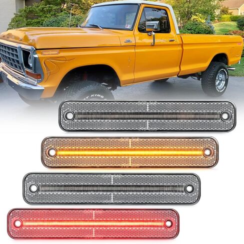 NSLUMO Led Side Marker Lights Replacement for 1973-1979 F'ord F100 F150 F250 F350, 1975-1991 E100 E150 E250 E350 Amber Front Red Rear Bumper Side Markers OEM Sidemarker Lamps Kit Clear Lens in Saudi Arabia