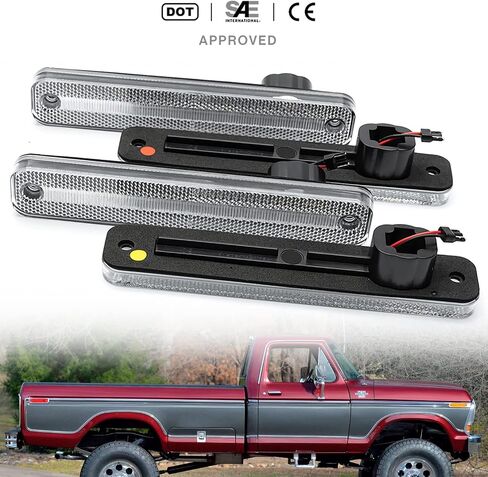 NSLUMO Led Side Marker Lights Replacement for 1973-1979 F'ord F100 F150 F250 F350, 1975-1991 E100 E150 E250 E350 Amber Front Red Rear Bumper Side Markers OEM Sidemarker Lamps Kit Clear Lens in Saudi Arabia