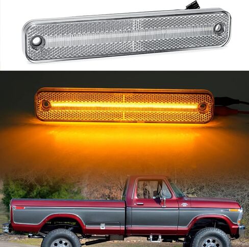 NSLUMO Led Side Marker Lights Replacement for 1973-1979 F'ord F100 F150 F250 F350, 1975-1991 E100 E150 E250 E350 Amber Front Red Rear Bumper Side Markers OEM Sidemarker Lamps Kit Clear Lens in Saudi Arabia