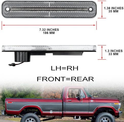 NSLUMO Led Side Marker Lights Replacement for 1973-1979 F'ord F100 F150 F250 F350, 1975-1991 E100 E150 E250 E350 Amber Front Red Rear Bumper Side Markers OEM Sidemarker Lamps Kit Clear Lens in Saudi Arabia