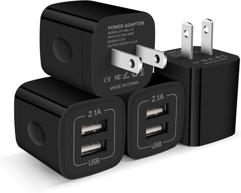شاحن حائط USB، FiveBox 4 حزمة بمنفذ مزدوج 2.1 أمبير شاحن جداري سريع من الطوب قاعدة محول شحن كتلة شاحن مكعب قابس صندوق شاحن لهاتف iPhone 15 14 13 12 11 Pro X 6 6S 7 8 Plus، Pad، Samsung، Android in Kuwait