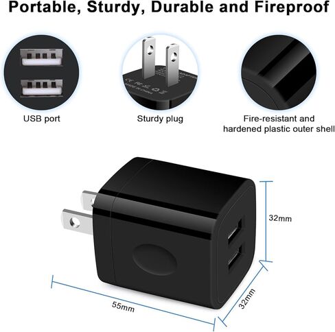 شاحن حائط USB، FiveBox 4 حزمة بمنفذ مزدوج 2.1 أمبير شاحن جداري سريع من الطوب قاعدة محول شحن كتلة شاحن مكعب قابس صندوق شاحن لهاتف iPhone 15 14 13 12 11 Pro X 6 6S 7 8 Plus، Pad، Samsung، Android in Kuwait