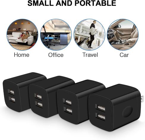 شاحن حائط USB، FiveBox 4 حزمة بمنفذ مزدوج 2.1 أمبير شاحن جداري سريع من الطوب قاعدة محول شحن كتلة شاحن مكعب قابس صندوق شاحن لهاتف iPhone 15 14 13 12 11 Pro X 6 6S 7 8 Plus، Pad، Samsung، Android in Kuwait
