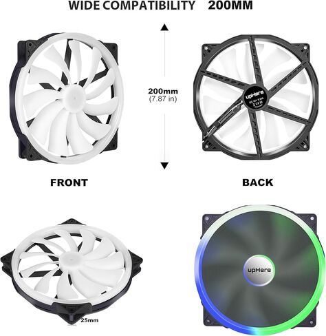 upHere P200CF-200mm مروحة إصدار LED قوس قزح هيدروليكية لحالات الكمبيوتر، P200CF in Kuwait