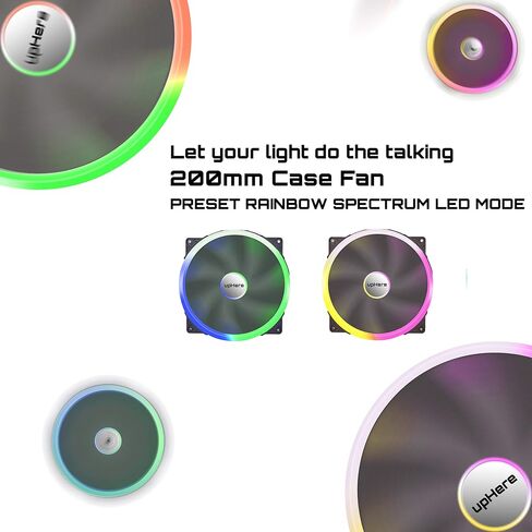 upHere P200CF-200mm مروحة إصدار LED قوس قزح هيدروليكية لحالات الكمبيوتر، P200CF in Kuwait