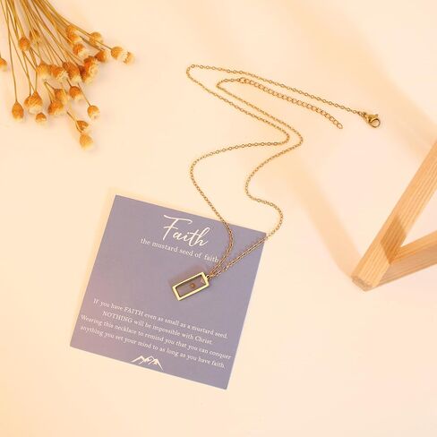 Mustard Seed of Faith Necklace Christian Gifts for Women, 14k Gold Plated Stainless Steel Mustard Seed Necklace Christian Faith Jewelry Easter Gifts for Daughter Niece Teen Girls Blessed Baptism Gift in Kuwait