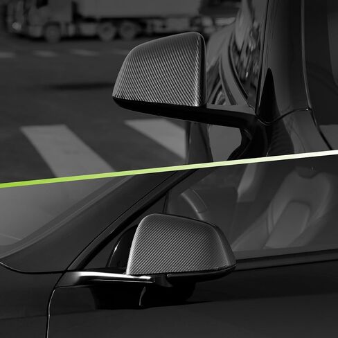 غطاء مرآة جانبية قطعتين متوافق مع غطاء مرآة الرؤية الخلفية من ألياف الكربون الحقيقية من Tesla Model Y لـ 2017-2023 Tesla Model Y غطاء المرايا الخارجية (ألياف الكربون اللامعة) in Kuwait