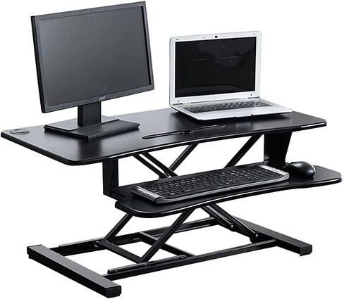 32 Inch Adjustable Height Standing Desk Converter 36 Inch Wide Laptop Riser or Dual Monitor Workstation, Black in Saudi Arabia