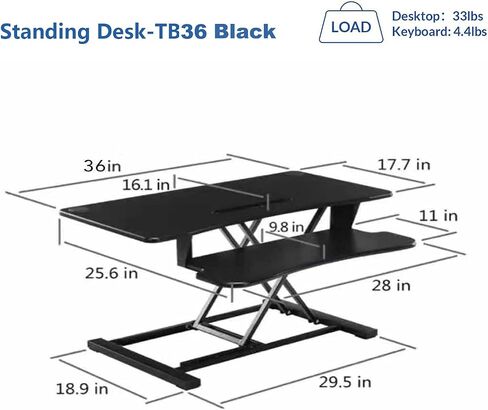 32 Inch Adjustable Height Standing Desk Converter 36 Inch Wide Laptop Riser or Dual Monitor Workstation, Black in Saudi Arabia