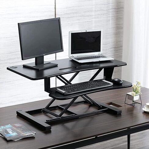 32 Inch Adjustable Height Standing Desk Converter 36 Inch Wide Laptop Riser or Dual Monitor Workstation, Black in Saudi Arabia
