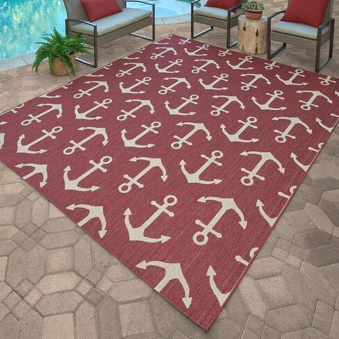Gertmenian Indoor Outdoor Classic Flatweave Area Rug, Stain & UV Resistant Carpet, Deck, Patio, Poolside & Mudroom, 5x7 Ft Standard, Abstract Medallion, Red, 22934 in Saudi Arabia
