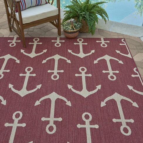 Gertmenian Indoor Outdoor Classic Flatweave Area Rug, Stain & UV Resistant Carpet, Deck, Patio, Poolside & Mudroom, 5x7 Ft Standard, Abstract Medallion, Red, 22934 in Saudi Arabia