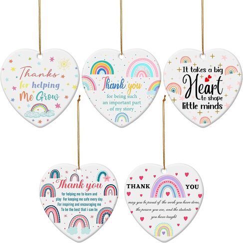 5 Pcs Thank You Gifts for Women Preschool Teacher Appreciation Gifts Heart Teacher Ornament Hanging Plaque Keepsake Teacher Retirement Gift for Graduation Back to School End of Year Birthday in Saudi Arabia