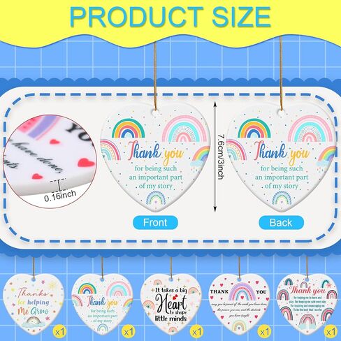 5 Pcs Thank You Gifts for Women Preschool Teacher Appreciation Gifts Heart Teacher Ornament Hanging Plaque Keepsake Teacher Retirement Gift for Graduation Back to School End of Year Birthday in Saudi Arabia