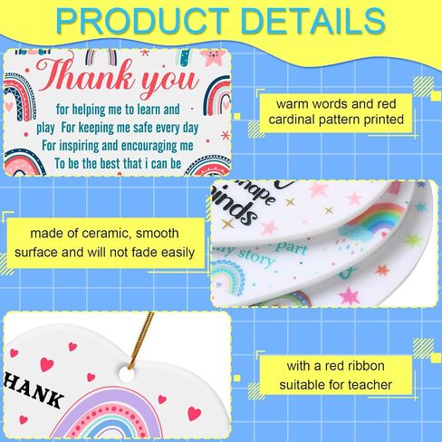 5 Pcs Thank You Gifts for Women Preschool Teacher Appreciation Gifts Heart Teacher Ornament Hanging Plaque Keepsake Teacher Retirement Gift for Graduation Back to School End of Year Birthday in Saudi Arabia