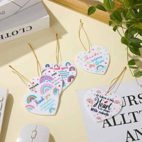 5 Pcs Thank You Gifts for Women Preschool Teacher Appreciation Gifts Heart Teacher Ornament Hanging Plaque Keepsake Teacher Retirement Gift for Graduation Back to School End of Year Birthday in Saudi Arabia