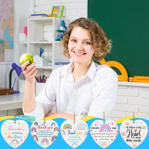 5 Pcs Thank You Gifts for Women Preschool Teacher Appreciation Gifts Heart Teacher Ornament Hanging Plaque Keepsake Teacher Retirement Gift for Graduation Back to School End of Year Birthday in Saudi Arabia