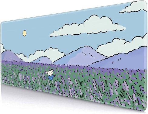 Anime Lavender Desk Mat, Cute Mousepad, Kawaii Landscape Japan Deskmat Mat, Green Purple Blue XL Large XXL Gaming Keyboard Mouse Pad in Kuwait