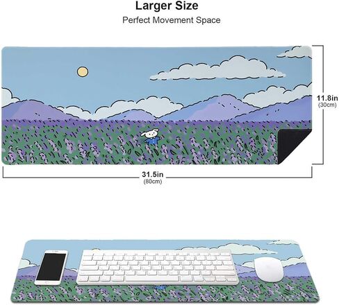 Anime Lavender Desk Mat, Cute Mousepad, Kawaii Landscape Japan Deskmat Mat, Green Purple Blue XL Large XXL Gaming Keyboard Mouse Pad in Kuwait