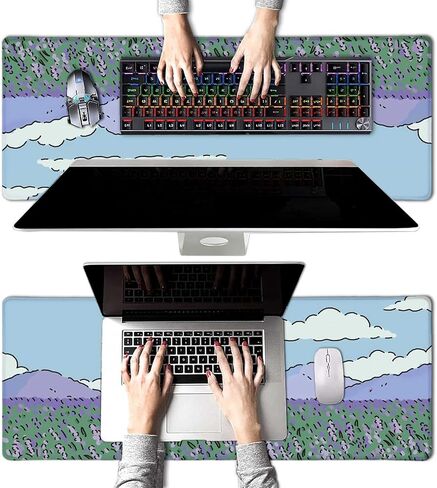 Anime Lavender Desk Mat, Cute Mousepad, Kawaii Landscape Japan Deskmat Mat, Green Purple Blue XL Large XXL Gaming Keyboard Mouse Pad in Kuwait